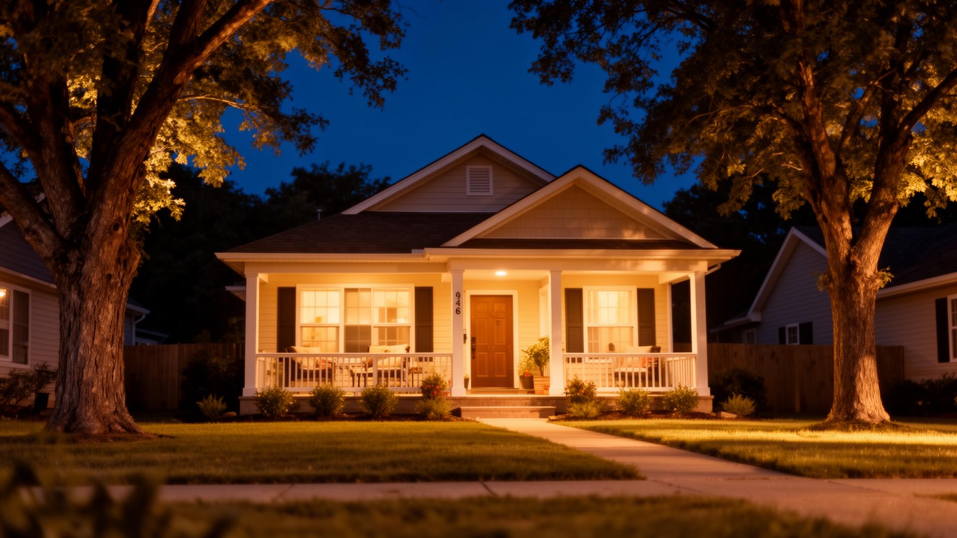 A warm, welcoming home at dusk